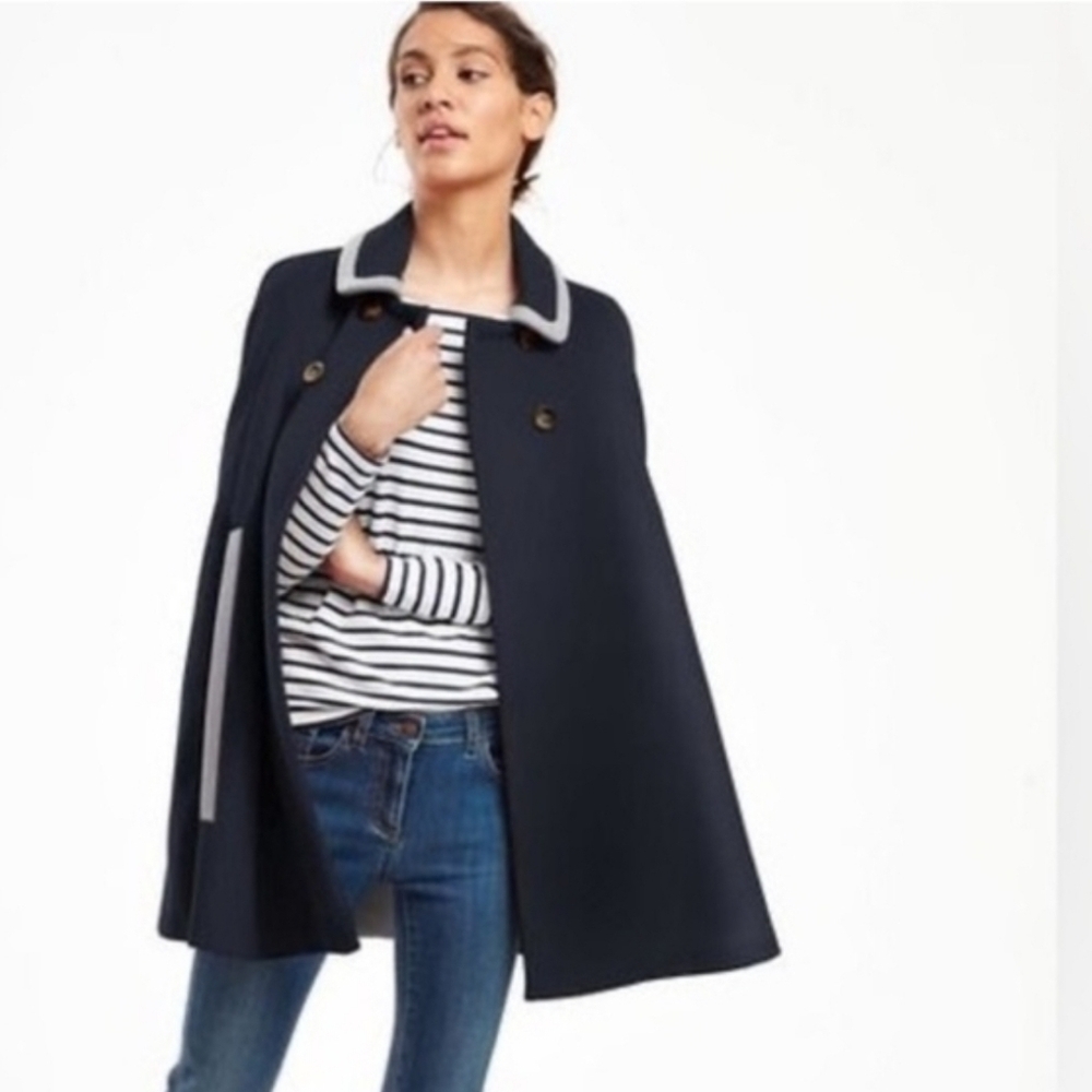 Anthropologie Boden Navy Blue Charlotte Wool Double Breasted Cape Coat